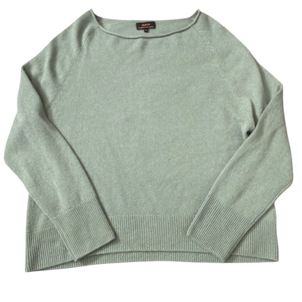 Quince Mongolian Cashmere Boatneck Sweater Sea Spray Green Small NWOT - Picture 2 of 10